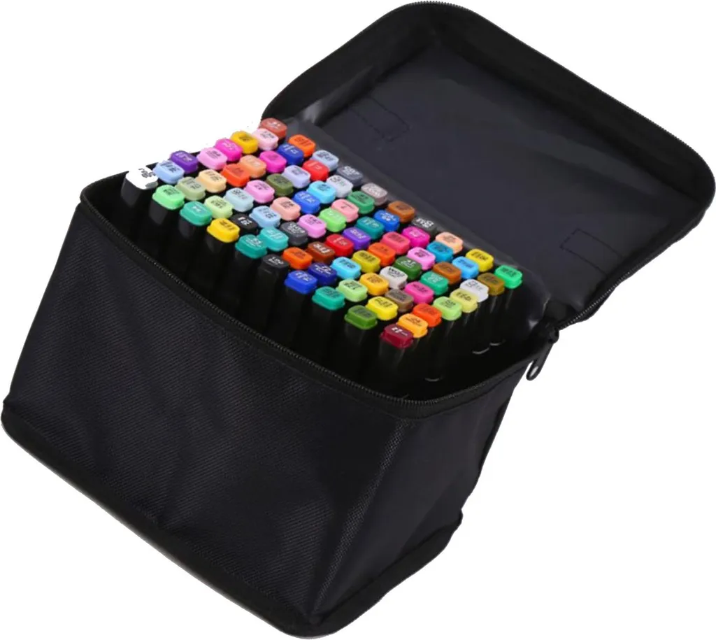 Set de 80 Marqueurs à Alcool Double Pointe avec Sac de Transport Noir