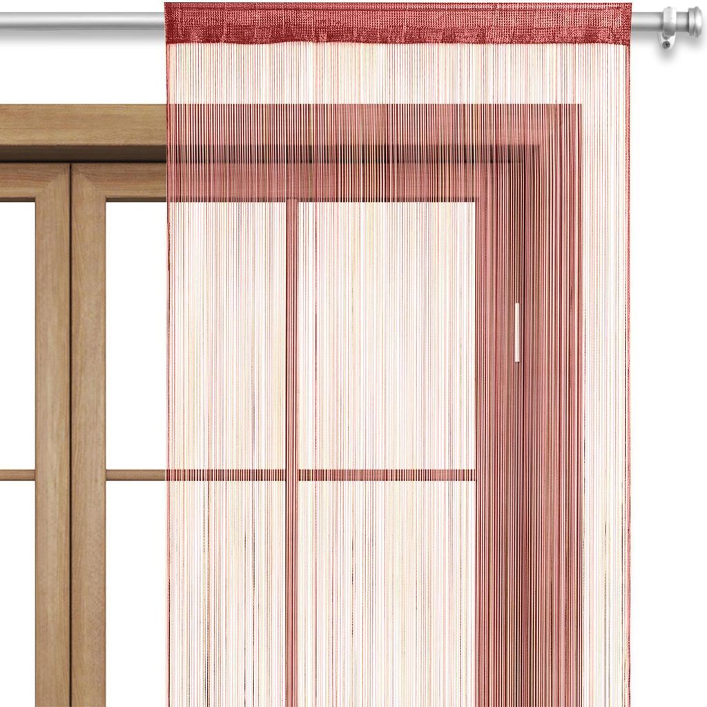 A string curtain hanging in front of a window.