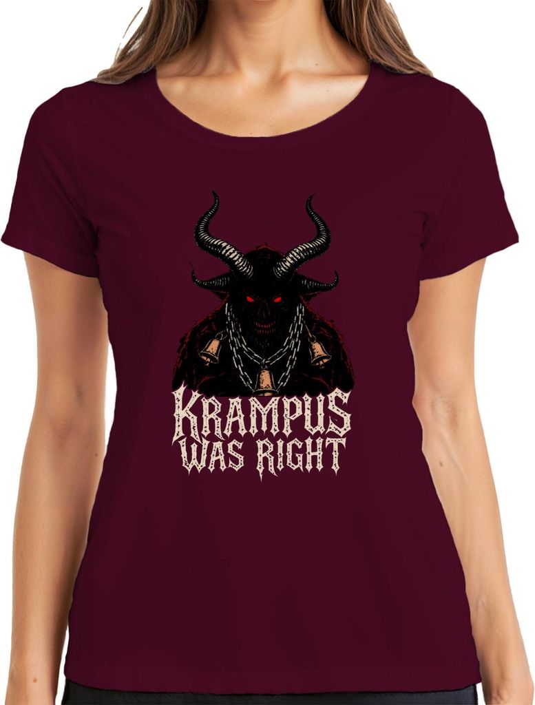 Krampus Was Right Weihnachtsgeschenk Horror Gothic düster Retro Damen T-Shirt, Burgundy, 3XL