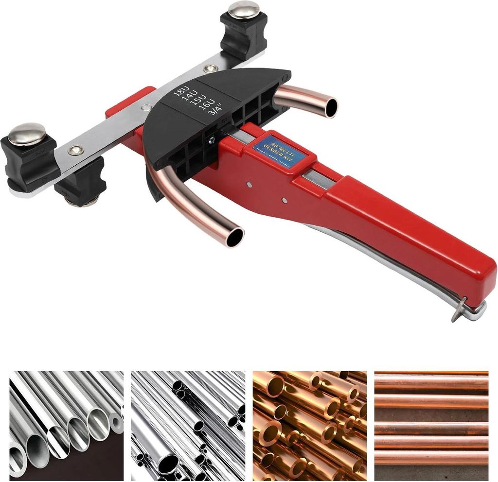 Rohrbieger - Manuelles 90° Rohrbiege-Set - 7 Biegeköpfe - 6–22 mm - Nylon & Stahl - 2 Halterungen - Für Aluminiumrohre - Weinrot