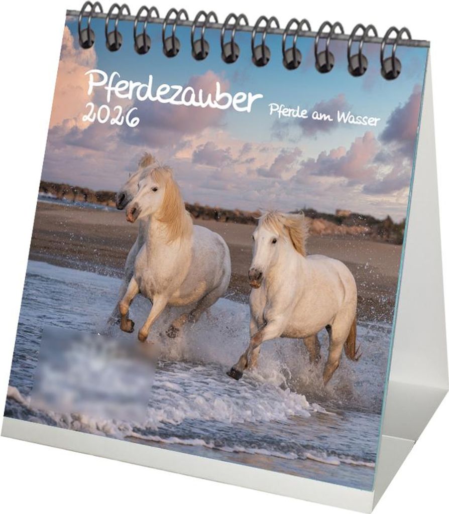 Pferdezauber - Pferde am Wasser Tischkalender 10cm x 10cm für 2026 Pferde und Fohlen - Seelenzauber