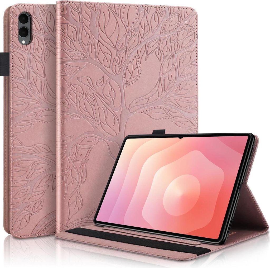 Für Samsung Galaxy Tab S11 Ultra aufstellbare Baum Design Kunstleder Tasche Pink
