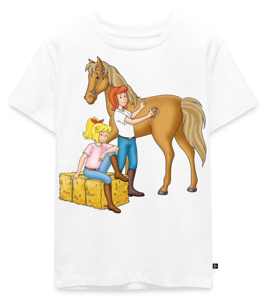 Spreadshirt Bibi Und Tina Striegeln Hengst Amadeus Kinder Premium T-Shirt, 110/116 (4 Jahre), Weiß