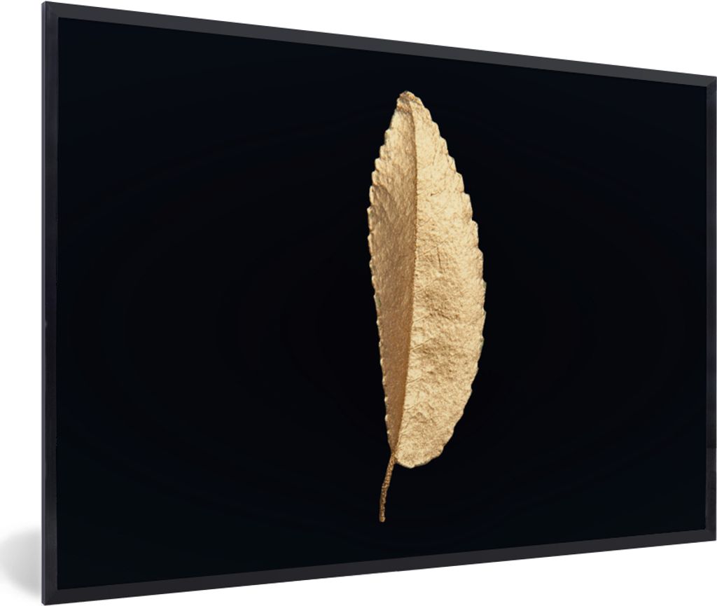 MuchoWow Gerahmtes Poster Blätter - Schwarz und Gold - Luxus - Chic - Natur 60x40 cm - Poster mit Schwarzem Bilderrahmen Wandposter Rahmen Foto ...