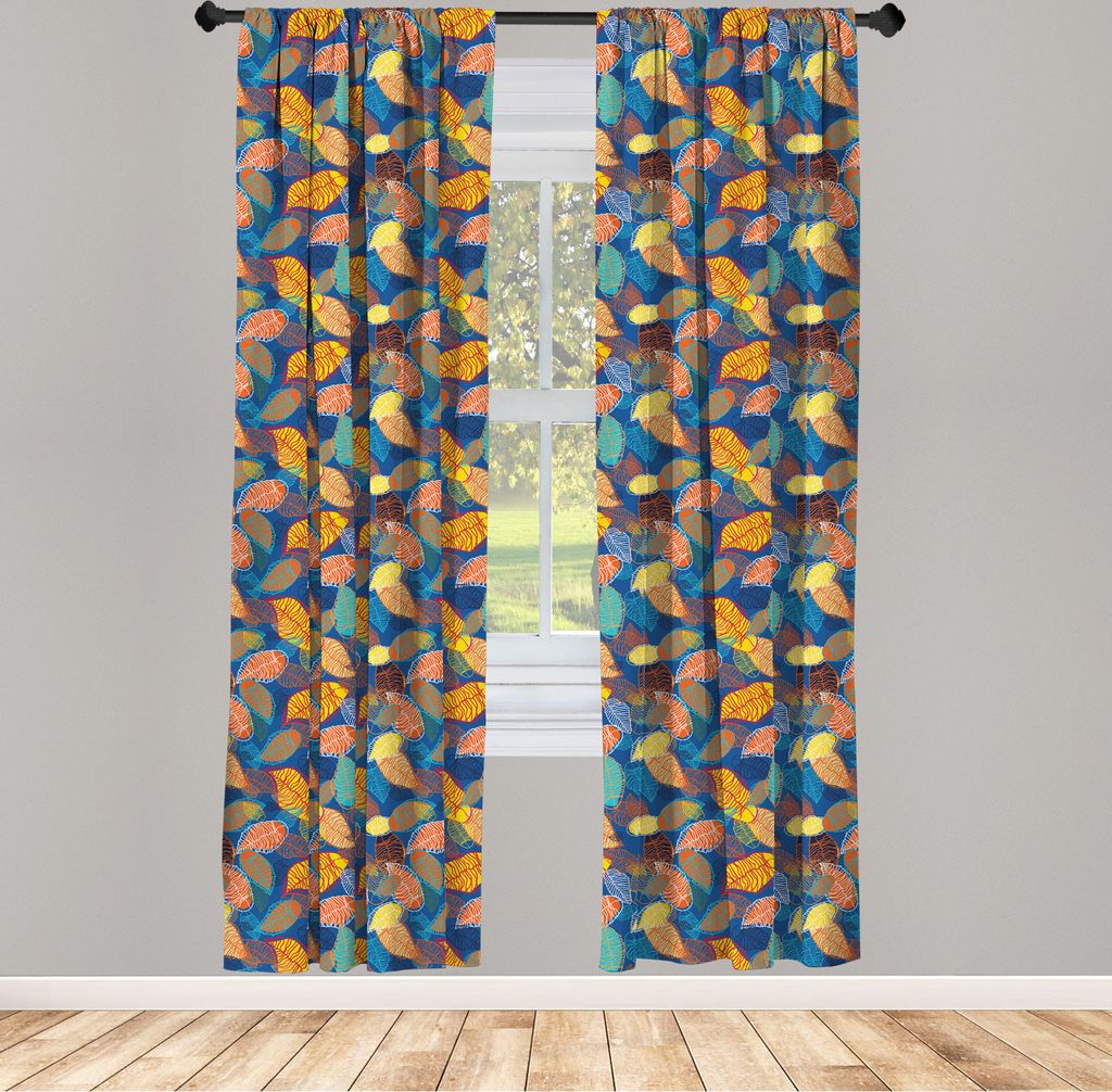 ABAKUHAUS Blätter Vorhänge, Gardinen, Bunte und künstlerische Zusammensetzung mit Blatt-Fall-Herbst-Natur spornte Laub an, 2 Stück 75 x 175 cm,...