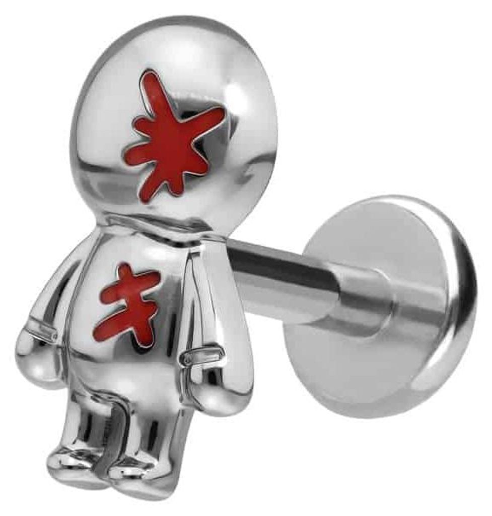 Ohrpiercing, Nasenpiercing Titan Labret mit Push Fit PUPPE Silber Stablänge: 7mm | Stabstärke: 1,2mm