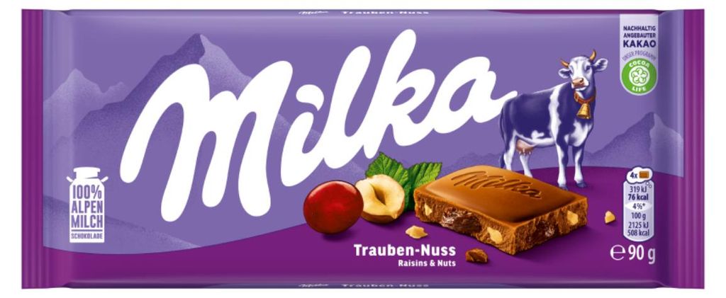Milka Chocolat au Lait Alpin avec Raisins et Morceaux de Image du produit 