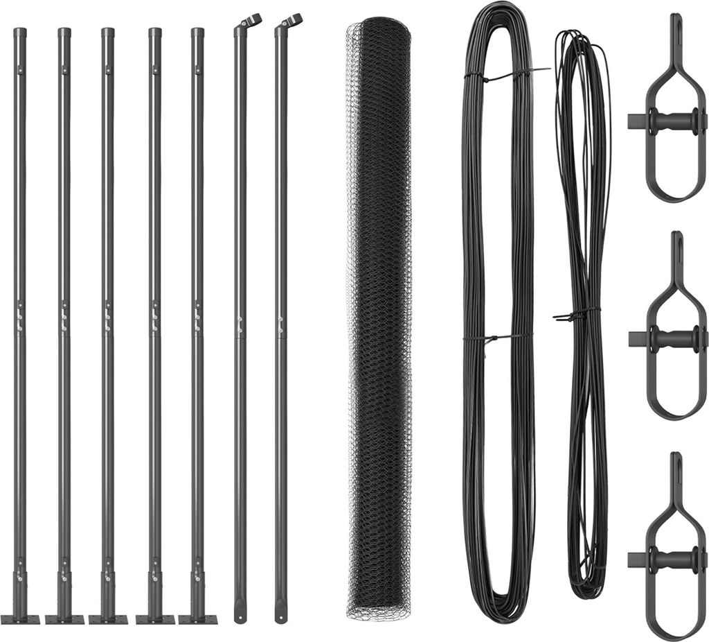 Möbel Sechseckzaun Grau 1,4x10 m Stahl, Zaunpfosten mit Fußplatten 7 Stück Ø32mm 78,5cm galvanisierter Stahl - Zaunzubehör 3353629