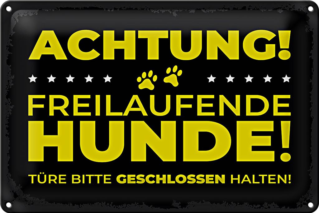 Blechschild Hund Achtung freilaufende Hunde 30x20cm Produktbild 