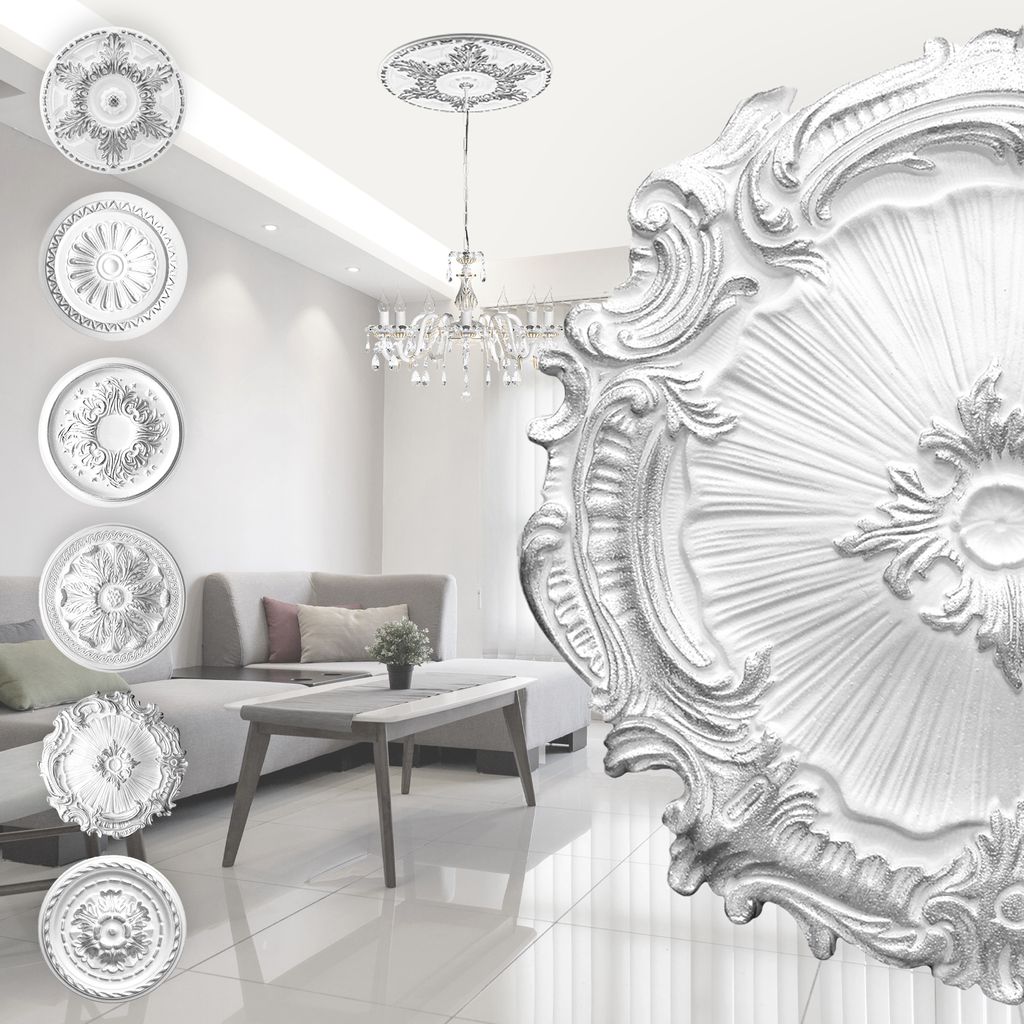 MARBET DESIGN Stuckrosette aus EPS Styropor - Deckenrosette silber, Zierelement, Stuck (R-07 Ø 40cm) Wanddekoobjekt Innendekoration Nachbildung rund