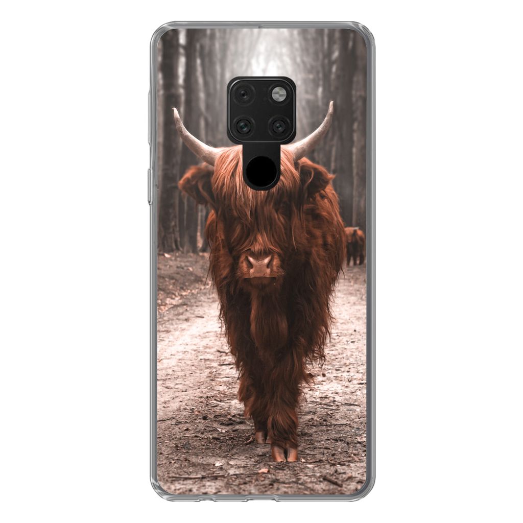 MuchoWow Handyhülle Schutzhülle Hülle für Huawei P40 Lite Schottischer Hochländer - Wald - Kuh - Tiere - Natur Silikon Softcase Handy Hülle...