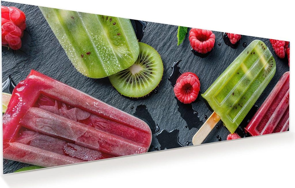 Glasbild 150x60cm in XXL für Wohnzimmer, Schlafzimmer Motiv Frisches Eis am Stiel