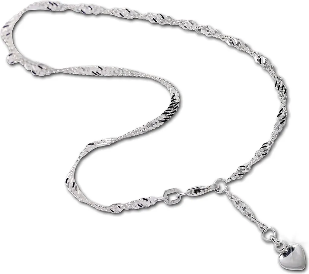 Bracelet de cheville en argent 925 avec pendentif cœur discret