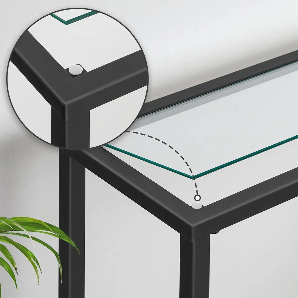 Hoobro Table Console 100 cm Noir Verre Trempé et Métal - Style Moderne - 6