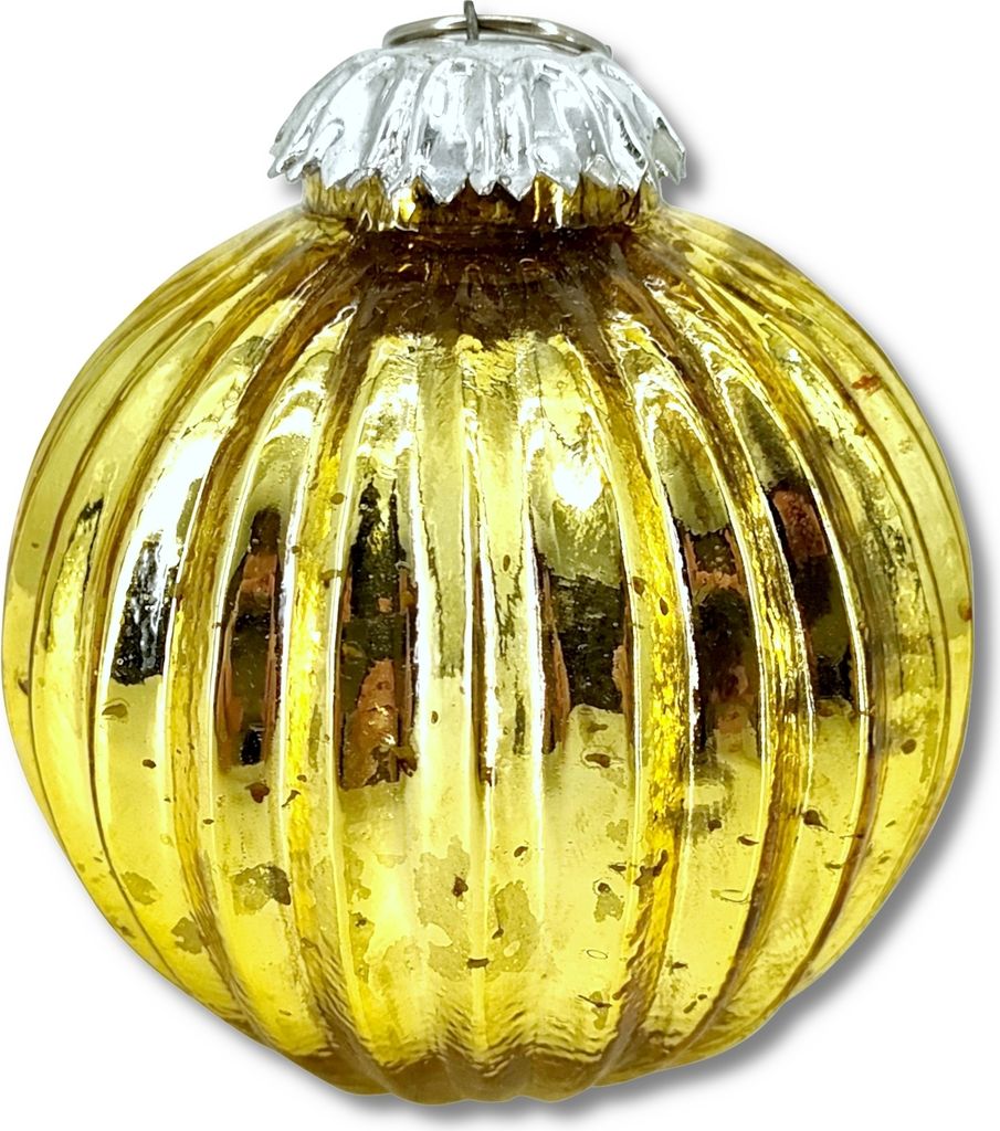Glas Weihnachtskugel gold - C - 8,5 x 10cm Deko-Kugel Christbaumschmuck glänzend