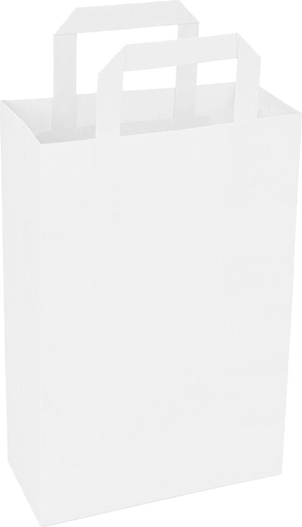 250 Papiertragetaschen mit Flachhenkel 28 x 22 x 10 cm Weiß - Papiertüten Papiertasche Kraftpapiertüten