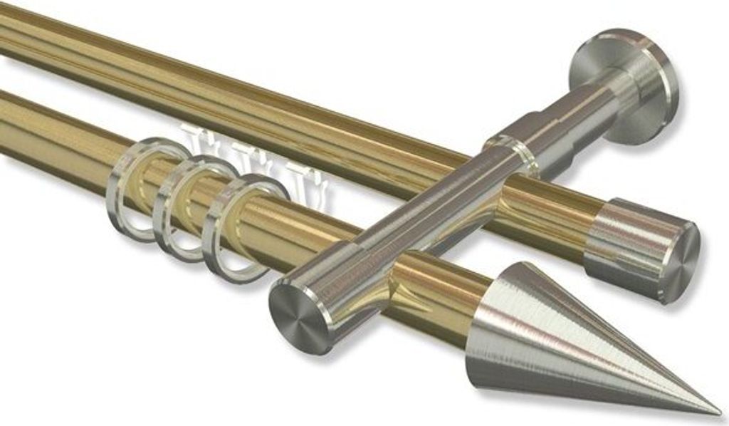 Interdeco Rundrohr-Innenlaufstange, Gardinenstange (Kombination) Messing-Optik / Edelstahl-Optik Modell Prestige Savio, 20 mm Ø 2-läufig, 400 cm ...