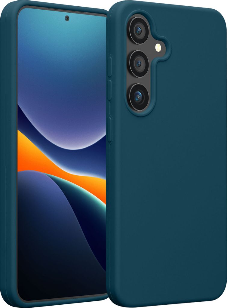 kwmobile Hülle kompatibel mit Samsung Galaxy S25 Plus Hülle - Silikon Handy Case - Handyhülle weiche Oberfläche - kabelloses Laden - Petrol matt