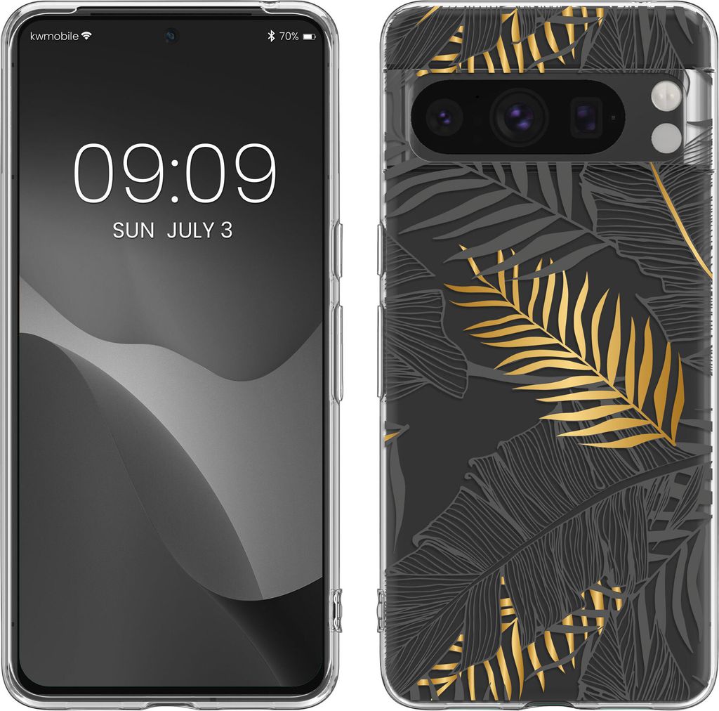 kwmobile Case kompatibel mit Google Pixel 8 Pro - Hülle Silikon transparent Dschungel Gelb Grau Transparent