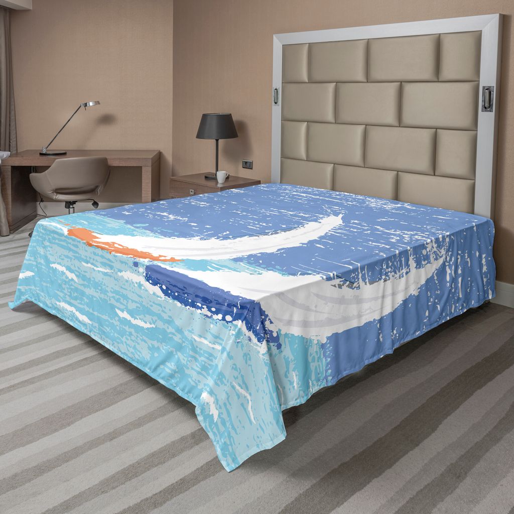 ABAKUHAUS Nautisch Bettlaken, Grunge Art Illustration Von Zwei Laufenden In Einem Windigen Ozean Wasser Druck, weiches bequemes oberes Bettlaken f...