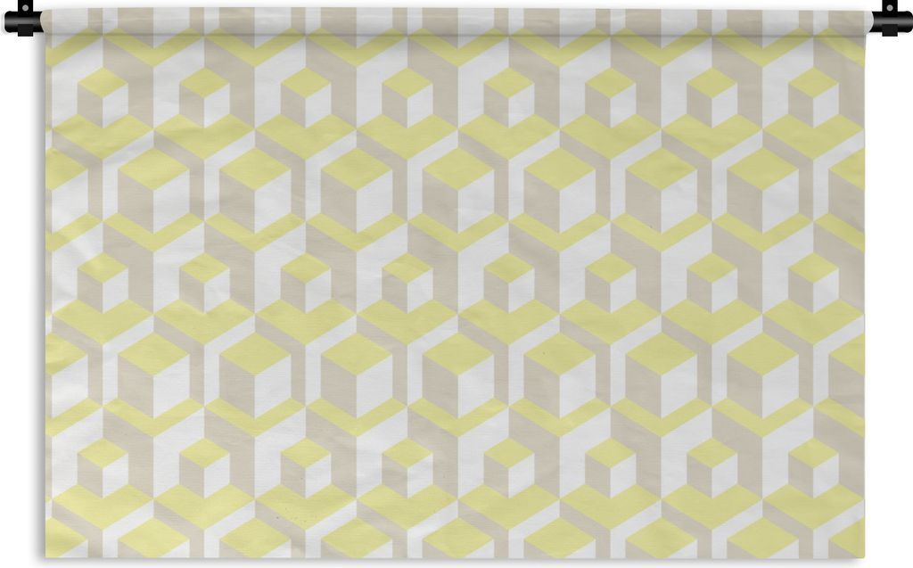 MuchoWow Wandteppich Wandbehang Blöcke - Muster - 3D - Gelb 90x60 cm Tapisserie Dekoration Wandtuch - Wandskulpturen - Bildteppich