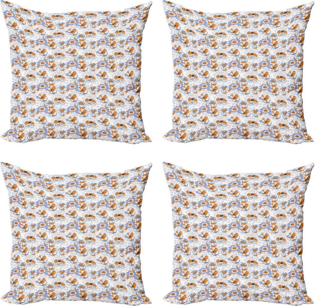 ABAKUHAUS Blumen Kissenbezug Set (4 Stück), Blühendes Frühlings-Blumen, Moderner Doppelseitiger Digitaldruck, 45 cm x 45 cm, Lavendel-Blau Orange