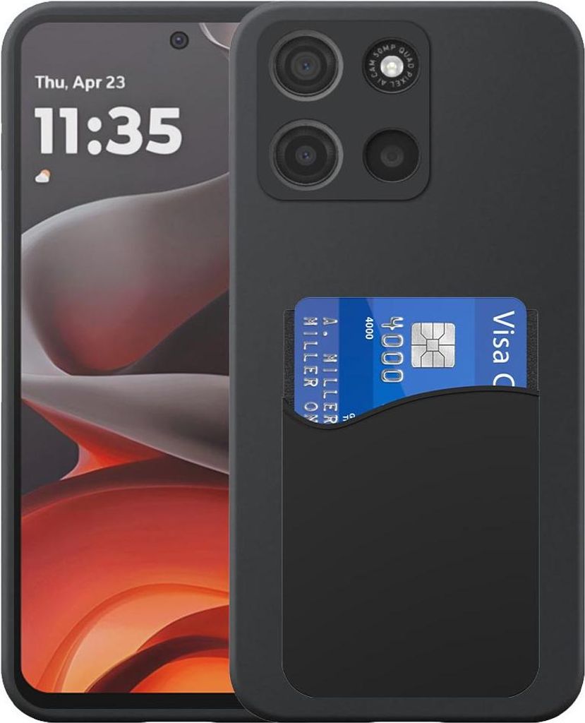 Geeignet für Motorola Moto G15 Phone Case mit Silikon-Kartenhalter - Flexible Back Cover Case Silikon TPU mit Silikon Cardslot - Schwarz - Smartph...