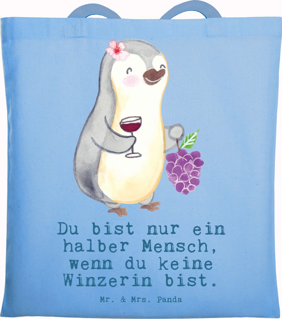Mr. & Mrs. Panda dokumententasche Winzerin Herz - Sky Blue - Geschenk, Tote Bag, Einkaufstasche, Jutebeutel, Büchertasche, Laptoptasche, Tasche