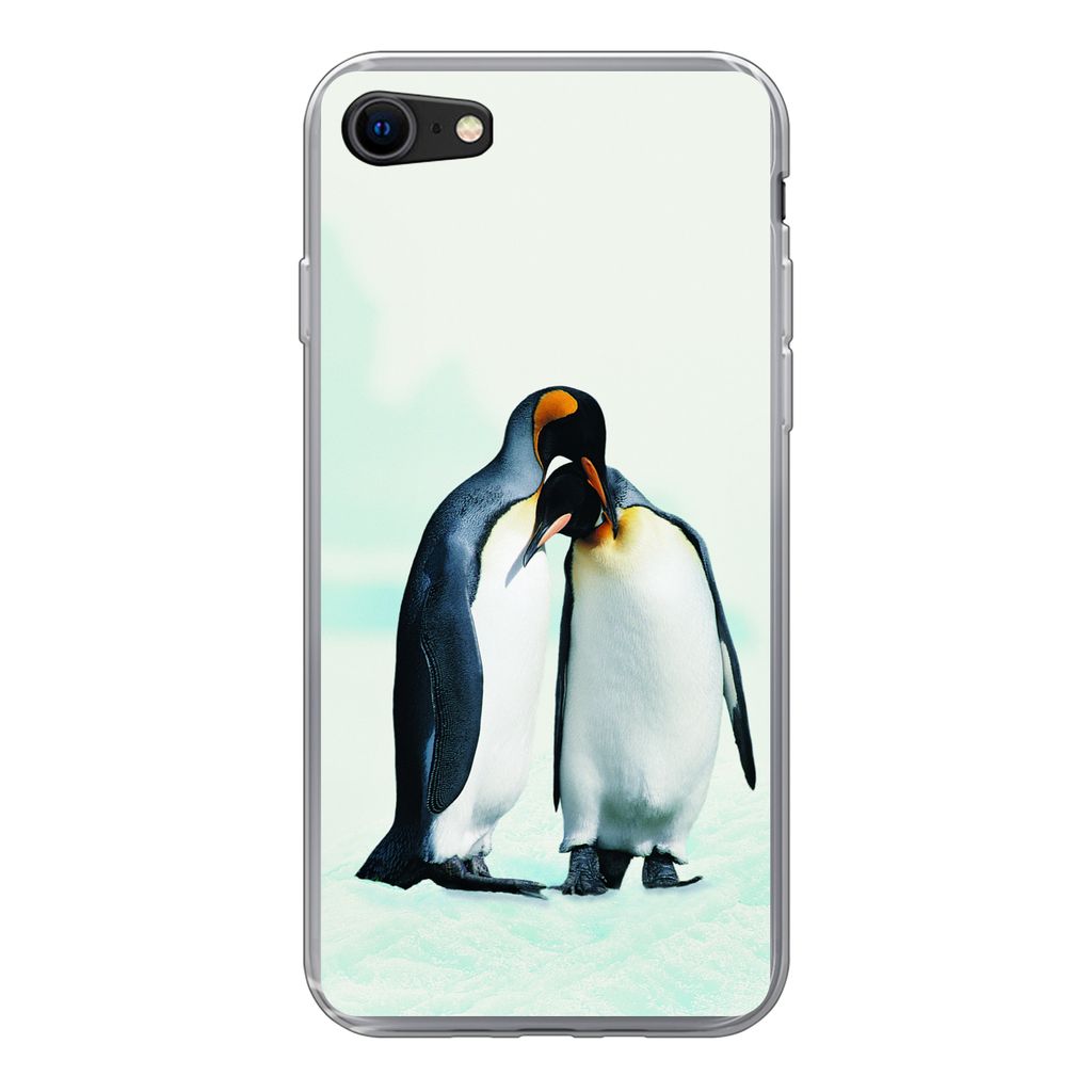 MuchoWow Handyhülle Schutzhülle Hülle für iPhone SE 2022 Pinguine - Schnee - Familie Silikon Softcase Handy Hülle - Schutzhülle