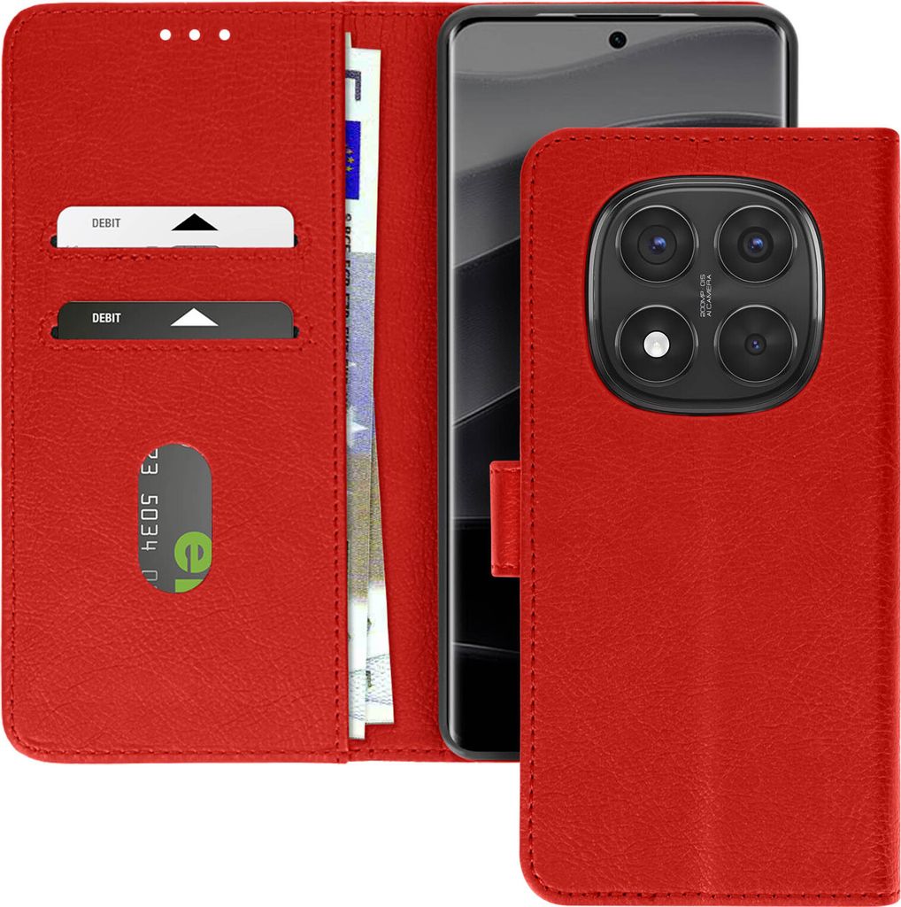 Avizar, Kunstlederetui mit Standfunktion Redmi Note 14 Pro und 14 Pro Plus, Rot