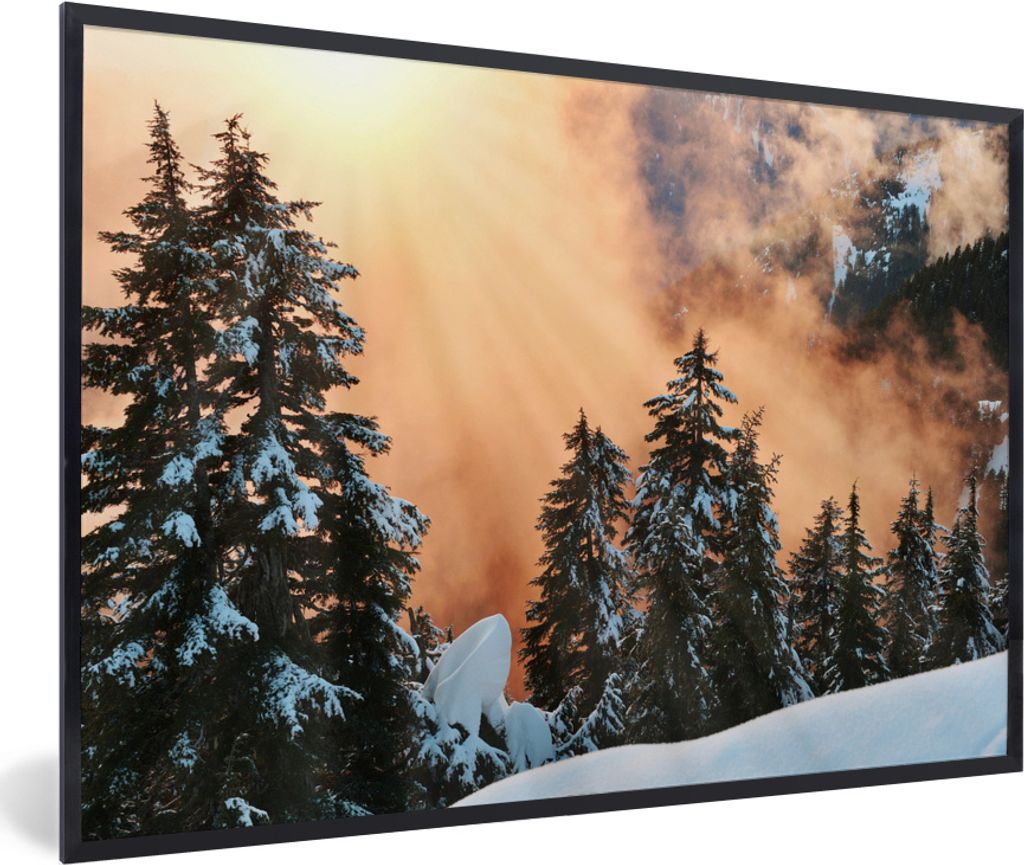 MuchoWow MuchoWow Gerahmtes Poster Sonnenuntergang bei den Weihnachtsbäumen am Grouse Mountain in Kanada 60x40 cm - Poster mit zchwarzem Bilde...