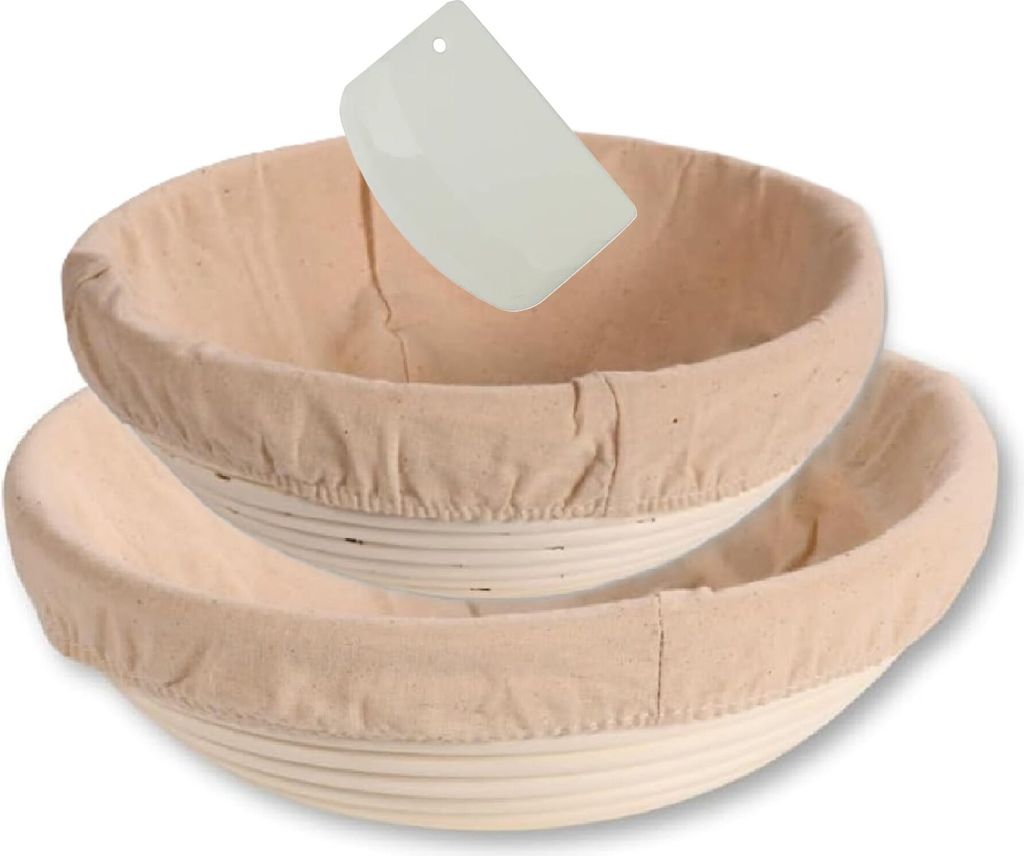 KESPER | Gärkörbchen Set Rund mit Teigschaber, Material: Rattan, Textilfutter (abnehmbar), Maße: 22 + 25 cm Ø - 8 cm Höhe | für ca. 2 bzw. 3 ...