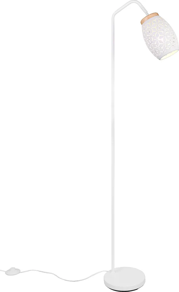 Lampada da terra, metallo, bianco, opaco, E27, interruttore a pedale, H 147 cm