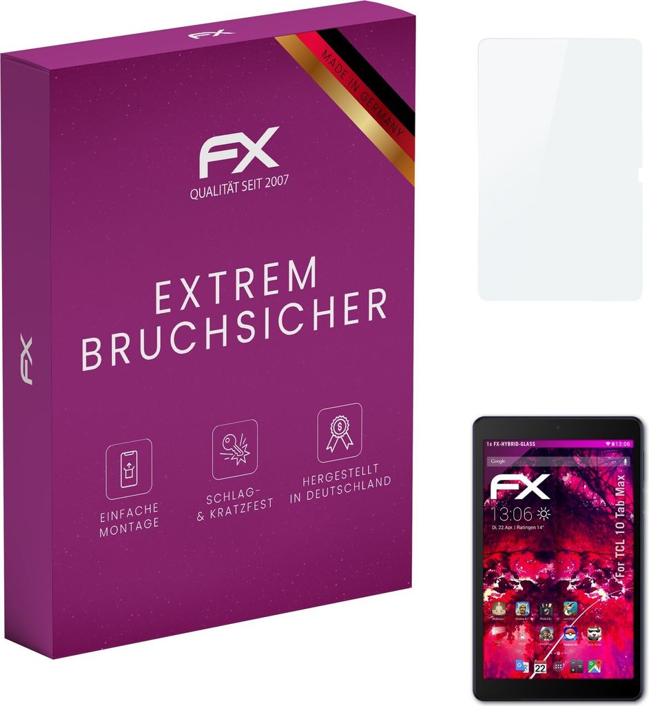 atFoliX FX-Hybrid-Glass Displayfolie kompatibel mit TCL 10 Tab Max Glasfolie