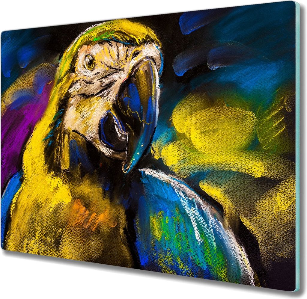 Coloray Herdabdeckplatte 60x52 cm Schneidebrett Kochplattenabdeckung Küchenbrett Hackbrett - zahmer Papagei