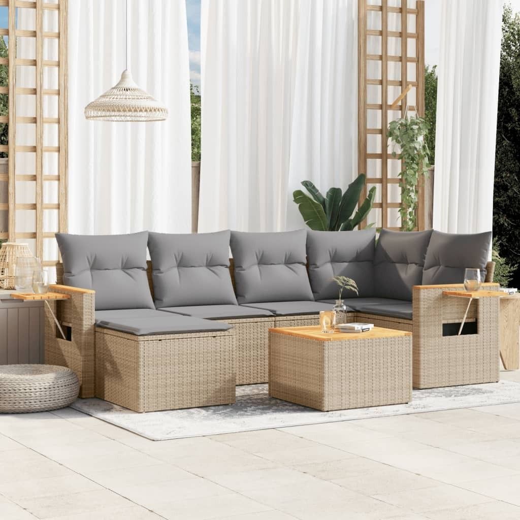 Maison Exclusive - 7-tlg. Garten-Sofagarnitur mit Kissen Beige Poly Rattan
