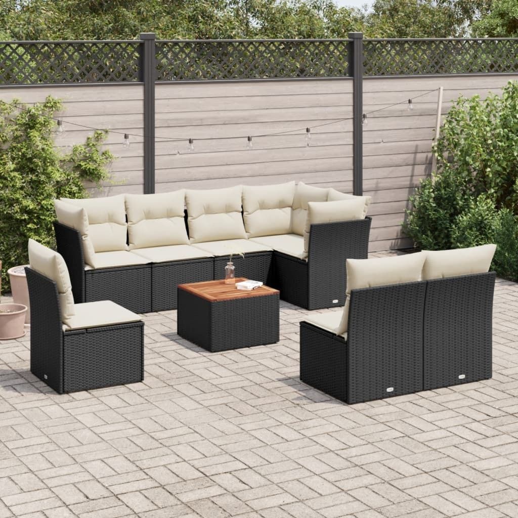 Maison Exclusive - 9-tlg. Garten-Sofagarnitur mit Kissen Schwarz Poly Rattan
