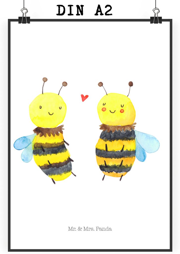 Mr. & Mrs. Panda Bild Biene Verliebt DIN A2 - Weiß - Geschenk, wanddeko, Kunstdruck, Posterdruck, drucke, Wandbild