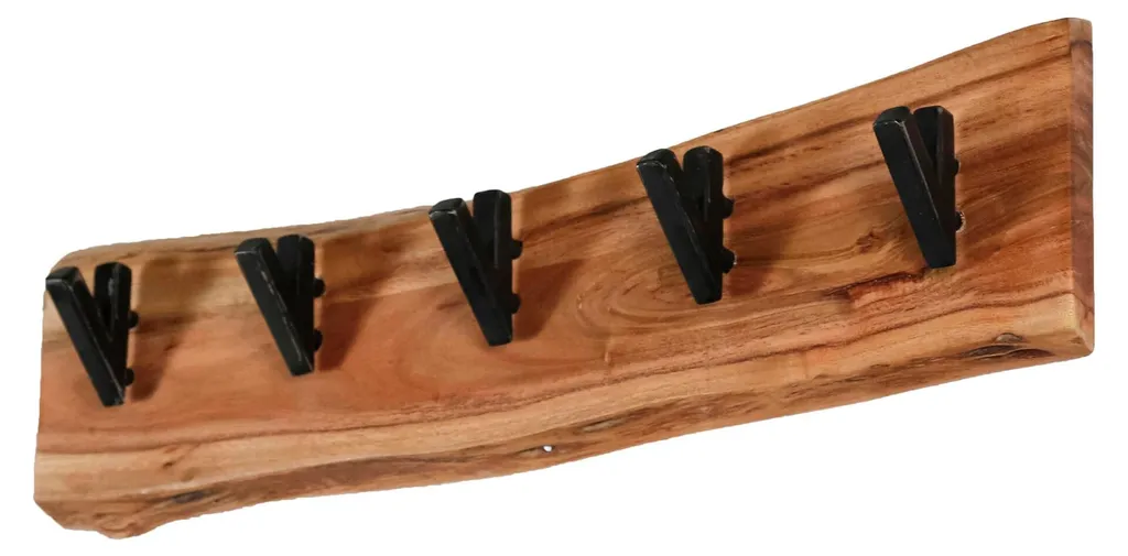 Patère murale 60 cm en bois d'acacia marron et métal noir - Robuste et chic