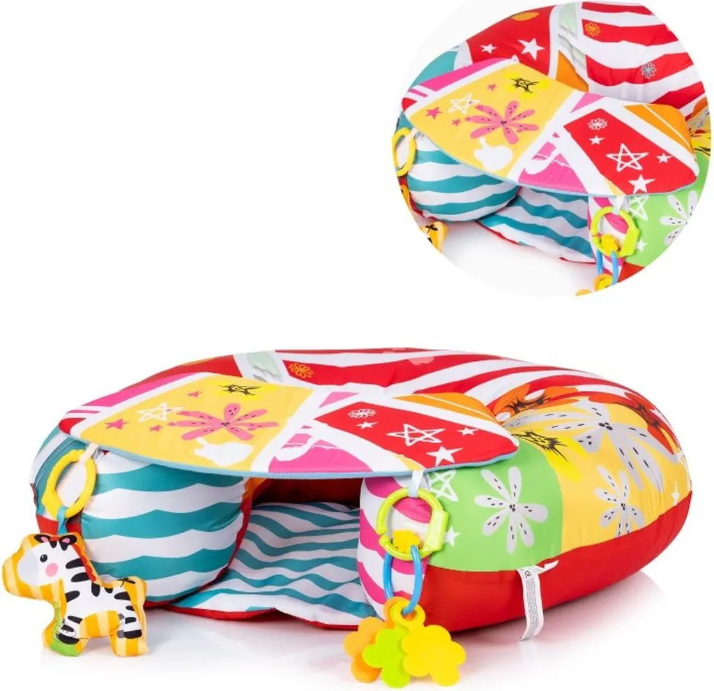 Coussin d'Éveil et d'Assise Bébé Multicolore avec Jouets de Préhension