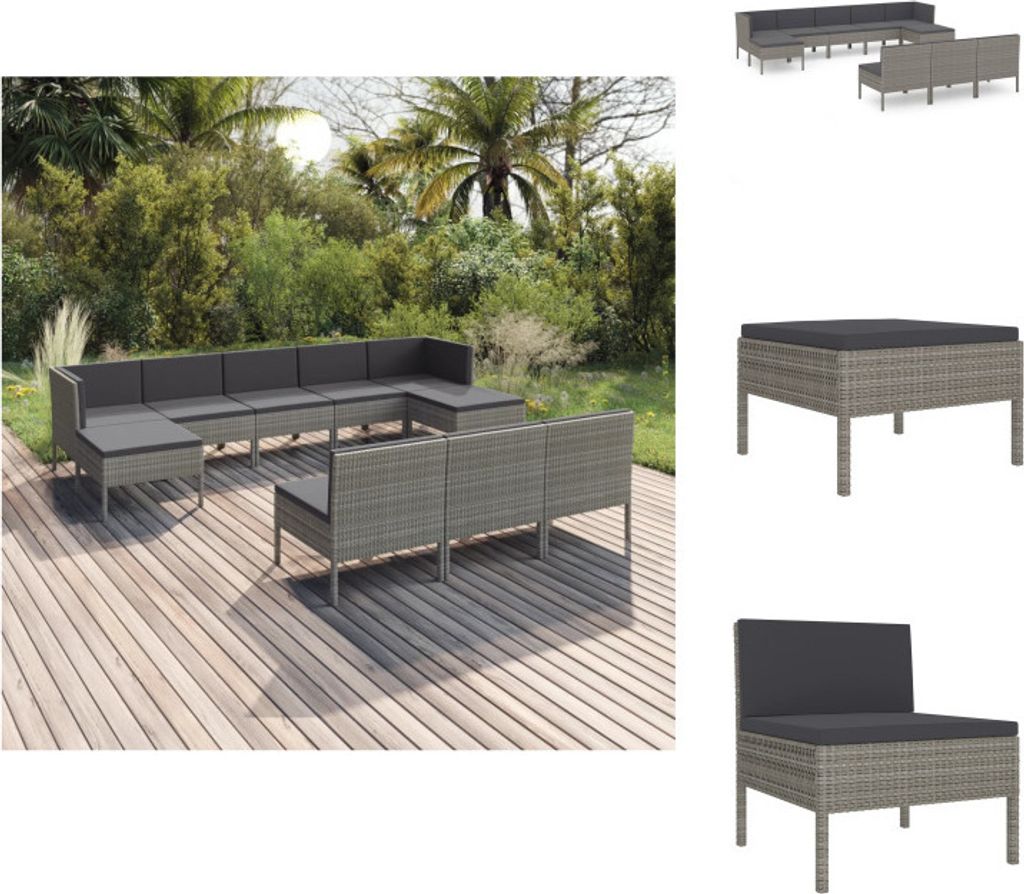 vidaXL 10-tlg. Garten-Lounge-Set mit Auflagen Poly Rattan Grau - Gartenmöbel-Sets