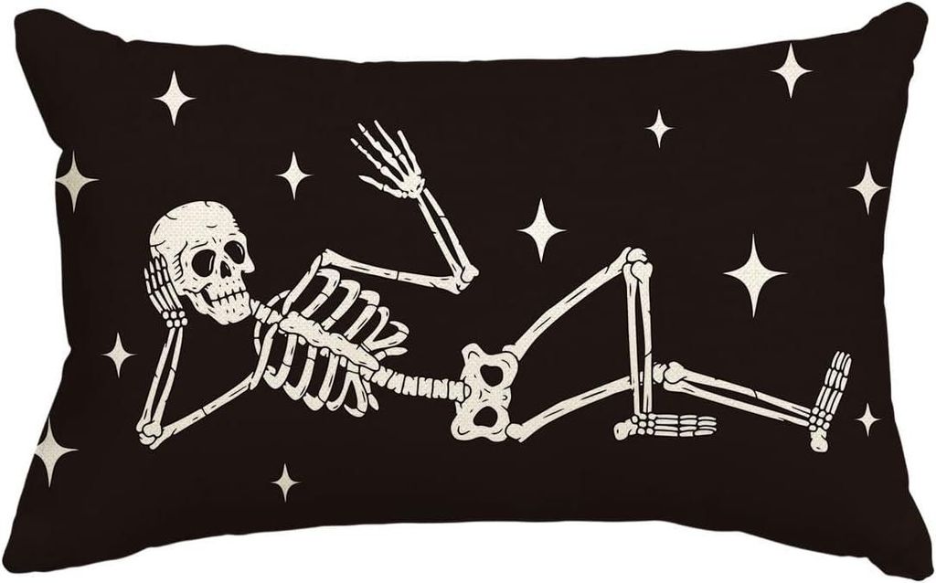 Halloween-Dekokissenbezug mit Skelett und Sternen 30x50 cm