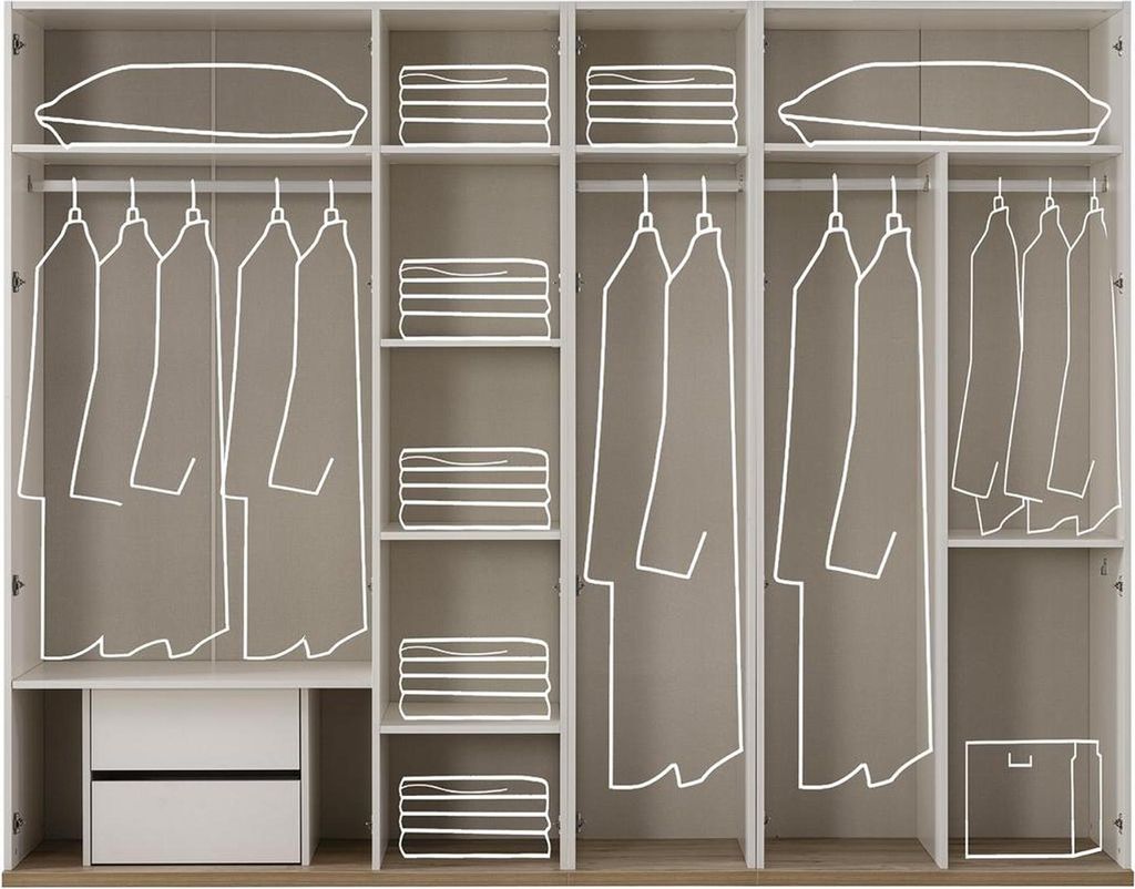 Schränke Kleiderschränke Kleiderschrank Weiß Holz Spiegel 6 Türen Neu