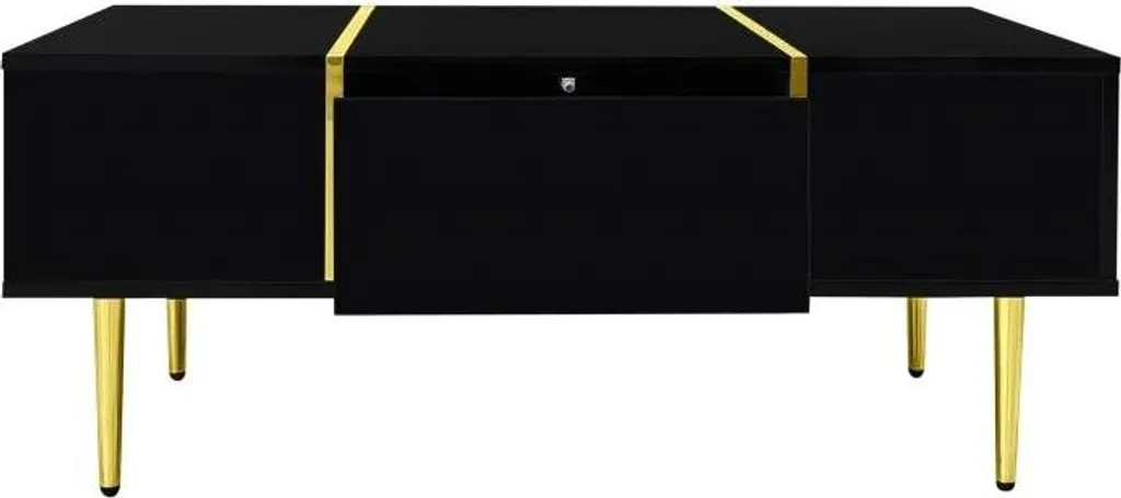 Table basse rectangulaire noir brillant design moderne avec rangement - 10