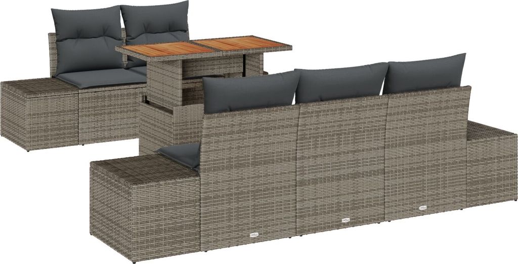 Möbel 6-teiliges Garten Sofa Set mit Kissen Grau Poly Rattan - Gartensofas 3358638