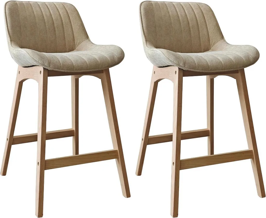 Lot de chaises de bar NORDEN en chêne et velours côtelé H65 cm