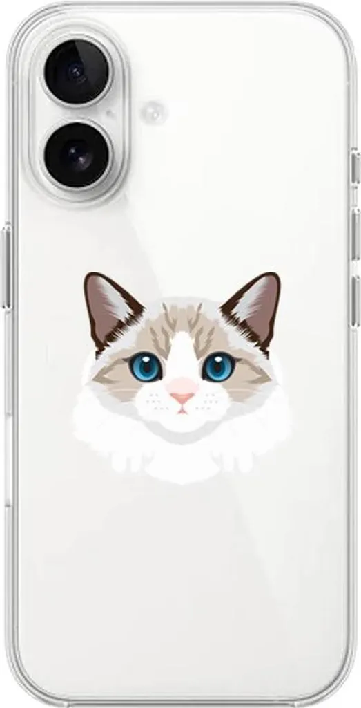 Custodia per iPhone 16 Plus, trasparente, silicone flessibile, gatto birmano