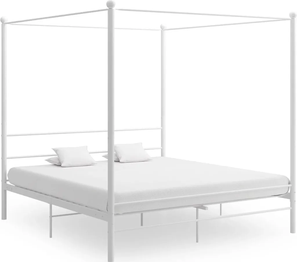 Lit à baldaquin 180x200 cm blanc métal stable : Fini les lits qui bougent
