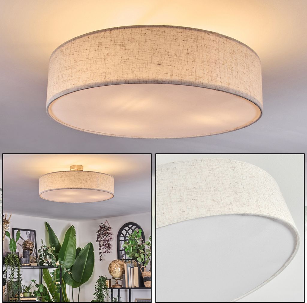 Mels Deckenlampe aus Metall/Kunstleinen/Kunststoff in Nickel-matt/Natur