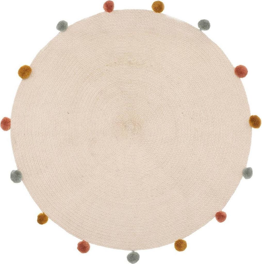 Kinderteppich - Baumwolle und Pompons - béžová - D90 cm - Obrázok produktu 